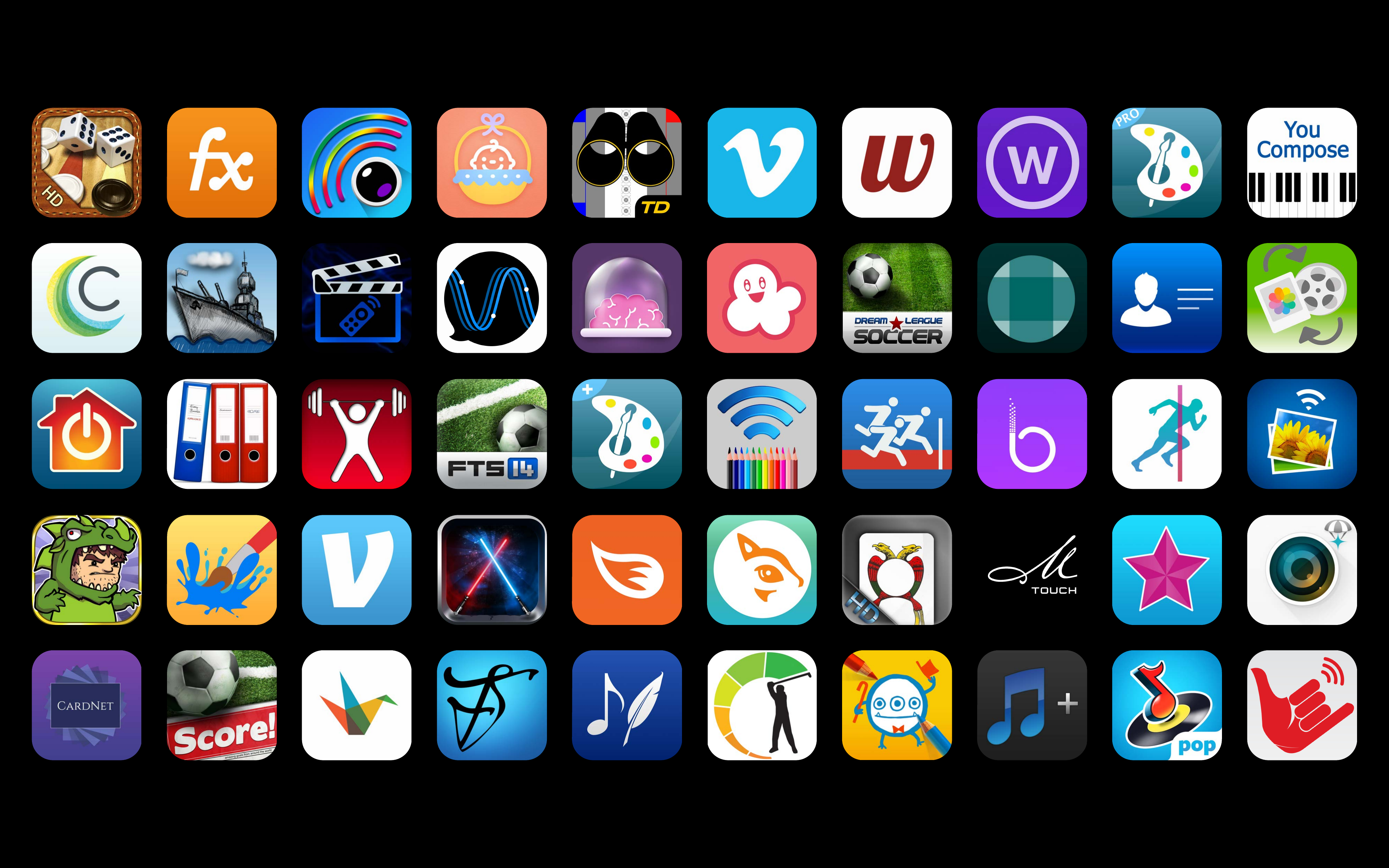 Slide 6 of Apple's WWDC14 Session 709 presentation, showing Ultrakam Remote Control's blue clapperboard and remote-control icon among selected apps.